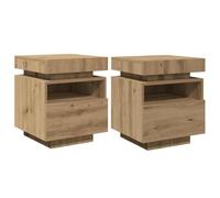 vidaXL Armoires de Chevet avec lumières LED 2 pcs chêne Artisanal, Table d'appoint, Armoire de lit, Table d'appoint pour Chambre à Coucher