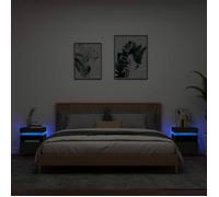 vidaXL Armoires de Chevet avec Lumières LED 2 pcs, Tables de Chevet avec Rangement, Tables de Nuit Chambre, Moderne, Noir 836787