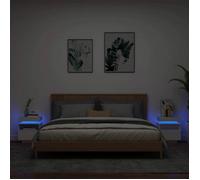 vidaXL Armoires de Chevet avec Lumières LED 2 pcs, Tables de Chevet avec Rangement, Tables de Nuit Chambre, Moderne, Blanc 836785