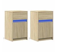 vidaXL Armoires de Chevet et lumières LED 2 pcs chêne Sonoma, Table d'appoint, Armoire de lit, Table d'appoint pour la Chambre, Table de Nuit