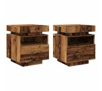 Vidaxl Armoires De Chevet Et Lumières Led 2pcs Vieux Bois 40x39x48,5cm Multicolore