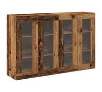 Buffet avec Portes Coulissantes - vidaXL - Bois Vieilli - 139x34x90cm - Ensemble de 2