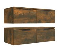 Vidaxl Armoires Murales 2 Pcs Chêne Fumé 68x30x20 Cm Bois D'ingénierie Marron