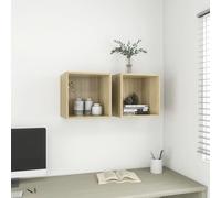 Wandkasten 2 st 37x37x37 cm bewerkt hout sonoma eikenkleurig805454
