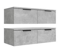 Vidaxl Armoires Murales 2 Pcs Gris Béton 68x30x20 Cm Bois D'ingénierie Marron