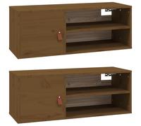 Vidaxl Armoires Murales 2 Pcs Marron Miel 80x30x30 Cm Pin Massif Marron