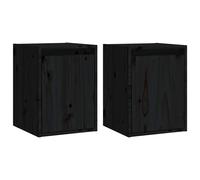Vidaxl Armoires Murales 2 Pcs Noir 30x30x40 Cm Bois De Pin Massif Marron