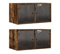 vidaXL Armoires murales avec portes vitrées 2 pcs. Chêne fumé 68,5x37x35 cm