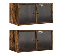 Vidaxl Armoires Murales Et Portes Vitrées 2pcs Chêne Fumé 68,5x37x35cm Multicolore