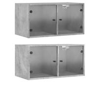 vidaXL Armoires murales et portes vitrées 2pcs gris béton 68,5x37x35cm