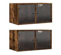 vidaXL Armoires Murales et Portes Vitrées 2pcs, Meubles de Rangement Suspendus avec Compartiment, Organisateurs de Maison Salon Intérieur, Moderne, Chêne Fumé