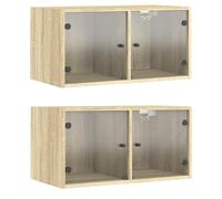 Armoires Murales Portes Vitrées 2 pcs Suspendu Rangement Chêne Sonoma vidaXL
