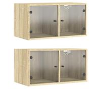 vidaXL Armoires murales portes vitrées 2 pcs suspendues avec compartiment Chêne Sonoma