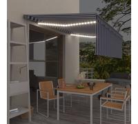 Vidaxl Auvent Automatique Avec Capteur De Vent Led 4x3 M Bleu Et Blanc Blanc