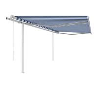 Vidaxl Auvent Automatique R¿¿Tractable Avec Poteaux 4x3,5 M Bleu Blanc Blanc