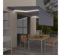 Vidaxl Auvent Automatique Store Capteur De Vent/Led 5x3m Bleu Et Blanc