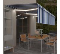 Vidaxl Auvent Automatique Store Capteur De Vent Led 6x3 M Bleu Blanc