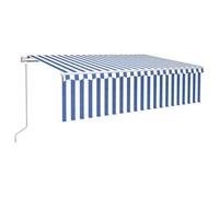 vidaXL Auvent Automatique Store Capteur de Vent LED Auvent Rétractable Store de Balcon Jardin Patio Terrasse Extérieur 6x3 m Bleu Blanc