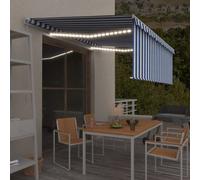 Vidaxl Auvent Manuel Rã©Tractable Avec Store Et Led 4,5x3 M Bleu Blanc