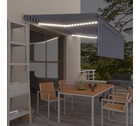 Vidaxl Auvent Manuel Rã©Tractable Avec Store Et Led 4,5x3 M Bleu Blanc