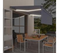 Vidaxl Auvent Manuel Rã©Tractable Avec Store Et Led 4x3 M Bleu Et Blanc