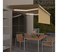 Vidaxl Auvent Manuel Rã©Tractable Avec Store Et Led 4x3m Jaune Et Blanc