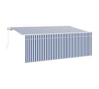 vidaXL Auvent Manuel rectangulaire Bleu et Blanc 400 x 200 cm, résistant aux UV et à l'eau. Cadre en Acier pour l'extérieur, idéal pour la terrasse ou Le Balcon. Parfait pour se protéger du Soleil, a