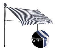 vidaXL Auvent manuel rétractable avec LED 300 cm Bleu et blanc