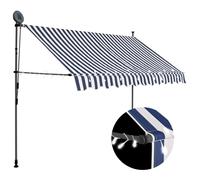 Vidaxl Auvent Manuel Rétractable Avec Led 300 Cm Bleu Et Blanc