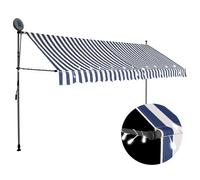 Vidaxl Auvent Manuel Rétractable Avec Led 350 Cm Bleu Et Blanc