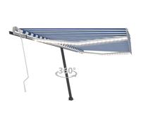 Vidaxl Auvent Manuel Rétractable Avec Led 450x350 Cm Bleu Et Blanc Bleu