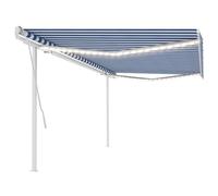 Vidaxl Auvent Manuel Rétractable Avec Led 5x3,5 M Bleu Et Blanc