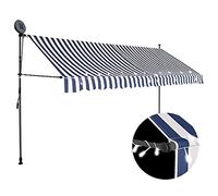 vidaXL Auvent Manuel Rétractable avec LED Store de Terrasse Auvent de Jardin Auvent de Balcon Extérieur Ombrage des Fenêtres 350 cm Bleu et Blanc