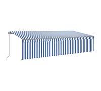 vidaXL Auvent Manuel Rétractable avec Store Banne Pliable Jardin Balcon Terrasse Extérieur Protection Contre Rayons UV 6x3 m Bleu et Blanc