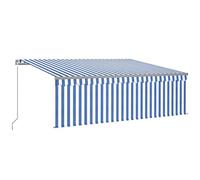 vidaXL Auvent Manuel Rétractable avec Store Banne Pliable Jardin Balcon Terrasse Patio Extérieur Protection Contre Rayons UV 4x3 m Bleu et Blanc