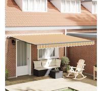 vidaXL Auvent Manuel rétractable rayé Multicolore 400X300 cm Résistant à l'eau Résistant aux UV Résistant à la décoloration Extérieur Jaune Gris Blanc Auvents pour Balcon Ombre d'été