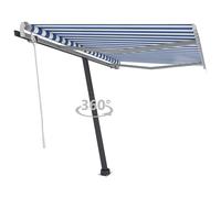 Vidaxl Auvent Manuel Rétractable Sur Pied 300x250 Cm Bleu/Blanc Bleu
