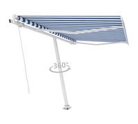 Auvent Manuel Rétractable sur Pied Auvent de Terrasse Store de Balcon Jardin Patio Extérieur Ombrage des Fenêtres 350x250 cm Bleu et Blanc