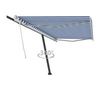 Vidaxl Auvent Manuel Rétractable Sur Pied 500x300 Cm Bleu/Blanc Bleu