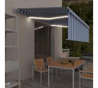 Vidaxl Auvent Rã©Tractable Manuel Avec Store Et Led 5x3 M Bleu Et Blanc