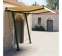 Vidaxl Auvent Rétractable Automatique Et Poteaux 3x2,5m Jaune Et Blanc Jaune