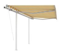 Vidaxl Auvent Rétractable Automatique Et Poteaux 3x2,5m Jaune Et Blanc Jaune