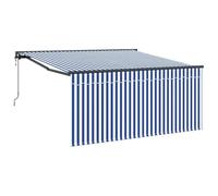 vidaXL Auvent Rétractable Bleu et Blanc 300 x 250 cm Tissu, Store Moderne, Rectangulaire, Résistant aux UV, Retractable, Finition Imperméable, Ombre extérieure pour Jardin