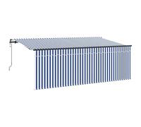 vidaXL Store motorisé 3,5 x 2 m en Tissu rayé crème et Bleu, à accrocher au Mur. Il protège des UV, se rétracte avec Une télécommande. Parfait pour l'ombre d'été dans Le Jardin ou sur la terrasse, co