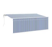 vidaXL Auvent Rétractable Bleu et Blanc 350 x 200 cm Tissu et métal, Auvent Rectangulaire Moderne, Solution Ombre Rétractable pour Une Protection Solaire Polyvalente, Canopée Fonctionnelle