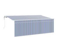 vidaXL Auvent Rétractable Bleu et Blanc 400 x 200 cm Tissu, Auvent de Balcon, Toile réglable pour Ombre extérieure, Protection météo et UV, abri Contre Le Soleil