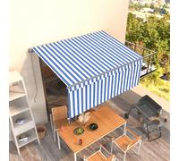 vidaXL Auvent Rétractable Manuel avec Store Banne Pliable Jardin Balcon Terrasse Extérieur Protection Contre Rayons UV 3,5x2,5 m Bleu et Blanc
