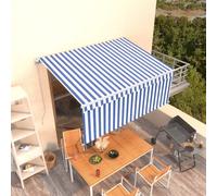 Vidaxl Auvent Rétractable Manuel Avec Store 3,5x2,5 M Bleu Et Blanc Blanc