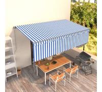 Luifel handmatig uittrekbaar met rolgordijn 5x3 m blauw en wit3069456