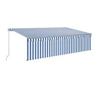 vidaXL Auvent Rétractable Manuel avec Store Banne Pliable Jardin Balcon Terrasse Extérieur Protection Contre Rayons UV 5x3 m Bleu et Blanc